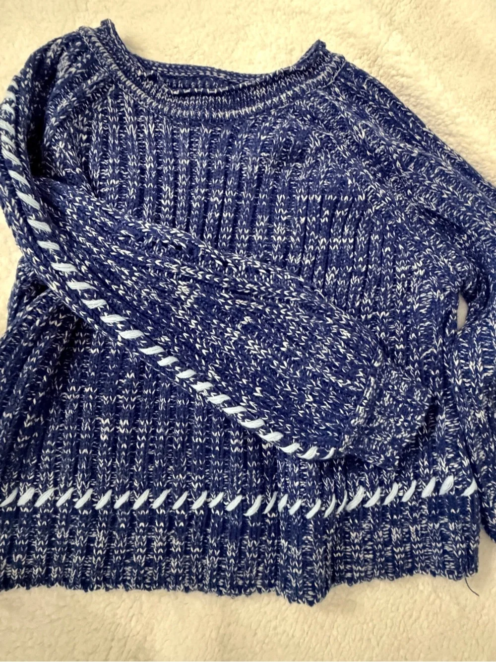 Altar'd State Navy and White Marled Knit Sweater
